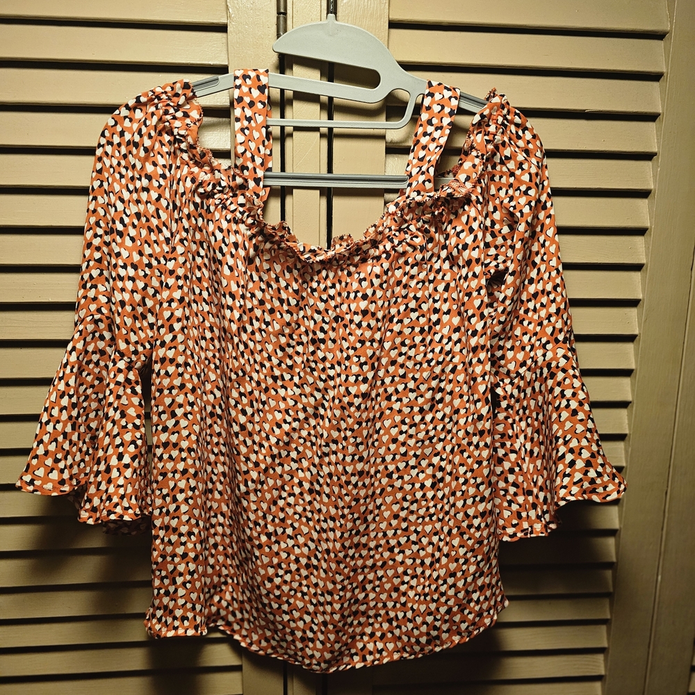 J. Crew Red and Black Blouse w/heart pattern/Silk/NWT